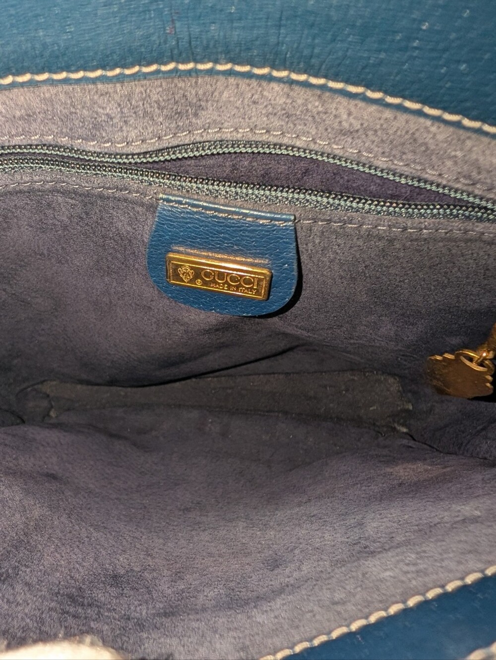 Vintage 80s Gucci Navy Blue Leather Shoulder Tote - Picture 10 of 11